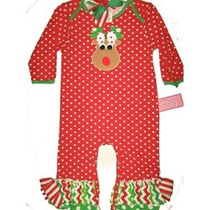 Peaches n Cream 12M Christmas‎ Reindeer Polka Dot Ruffle Romper Jumpsuit